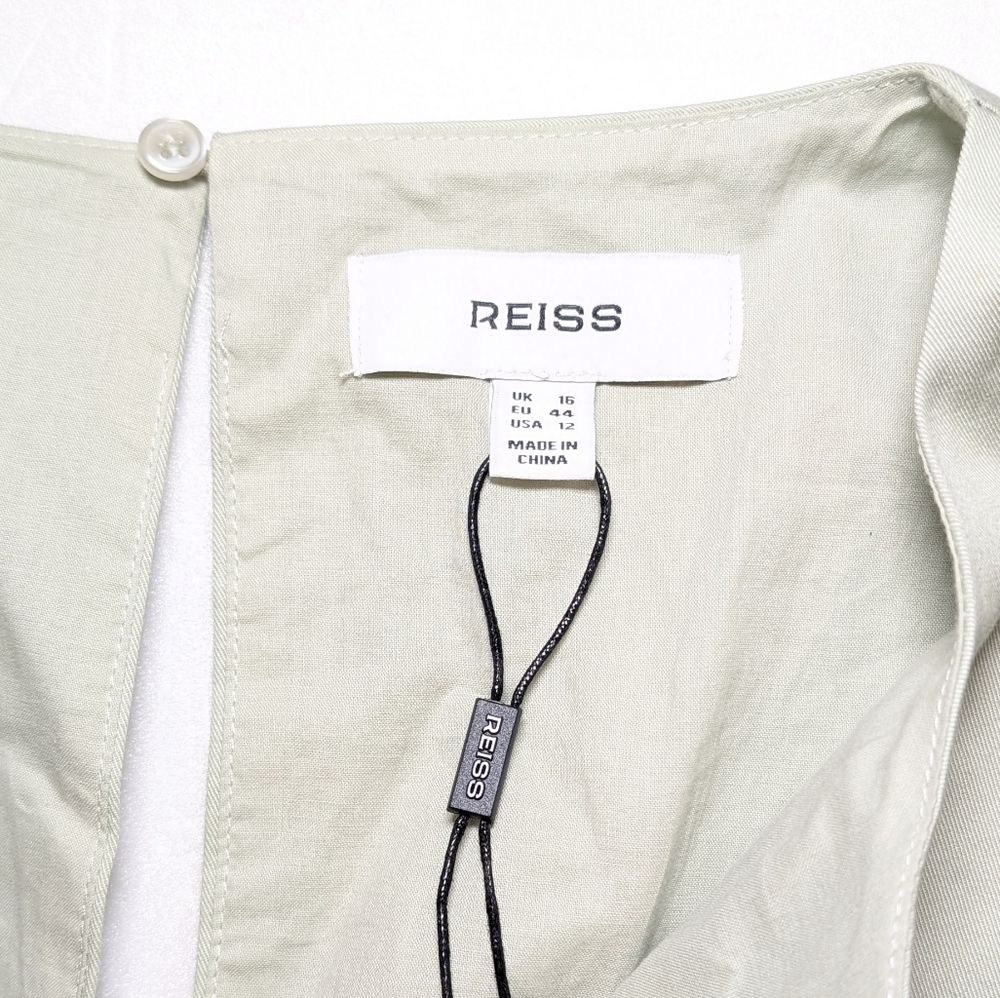 NEW Reiss Liza 100% Cotton Corset Midi Dress in Sage - Picture 11 of 15